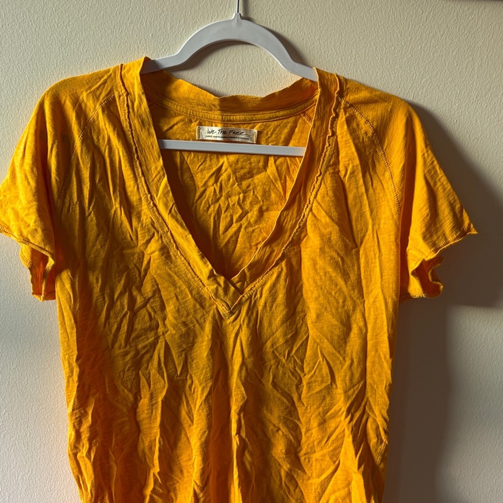 We The Free Bright Yellow V-Neck Short Sleeve Tee